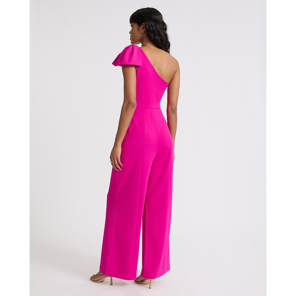 NWT Express Pink Fuchsia One Shoulder Wide Leg Bow Sleeveless Jumpsuit Women XL - Picture 3 of 10